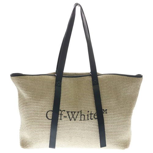 OFF-WHITE 20AW Commercial Tote Bag Straw Logo Print Hand Tote Bag Beige