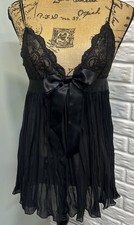 Victoria  s Secret Black Lace  Chiffon Chemise Sheer Nightie Babydoll Sz S