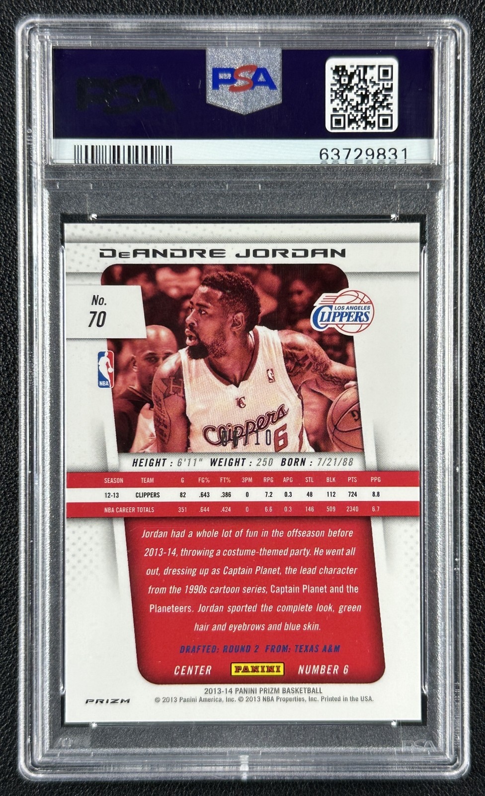 JSY# 6/10 DEANDRE JORDAN PSA 10 2013 PANINI PRIZM #70 TRUE GOLD CLIPPERS *POP 2* view 2