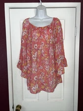 Counterparts size 1X Blouse Bell Sleeves Floral