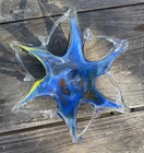 Vintage Hand Blown Murano Style ART Glass Decorative Starfish Bowl Blue