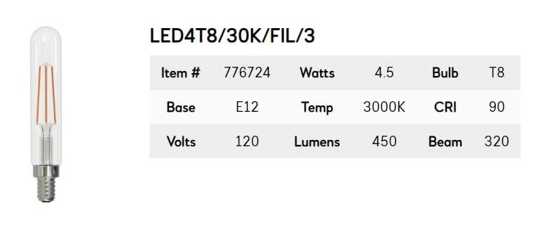 Bulbrite 10 Pack 776724, 4.5 W, T8, E12 450 Lumens, 3000K LED4T8/30K/FIL/3 - Image 2 of 3