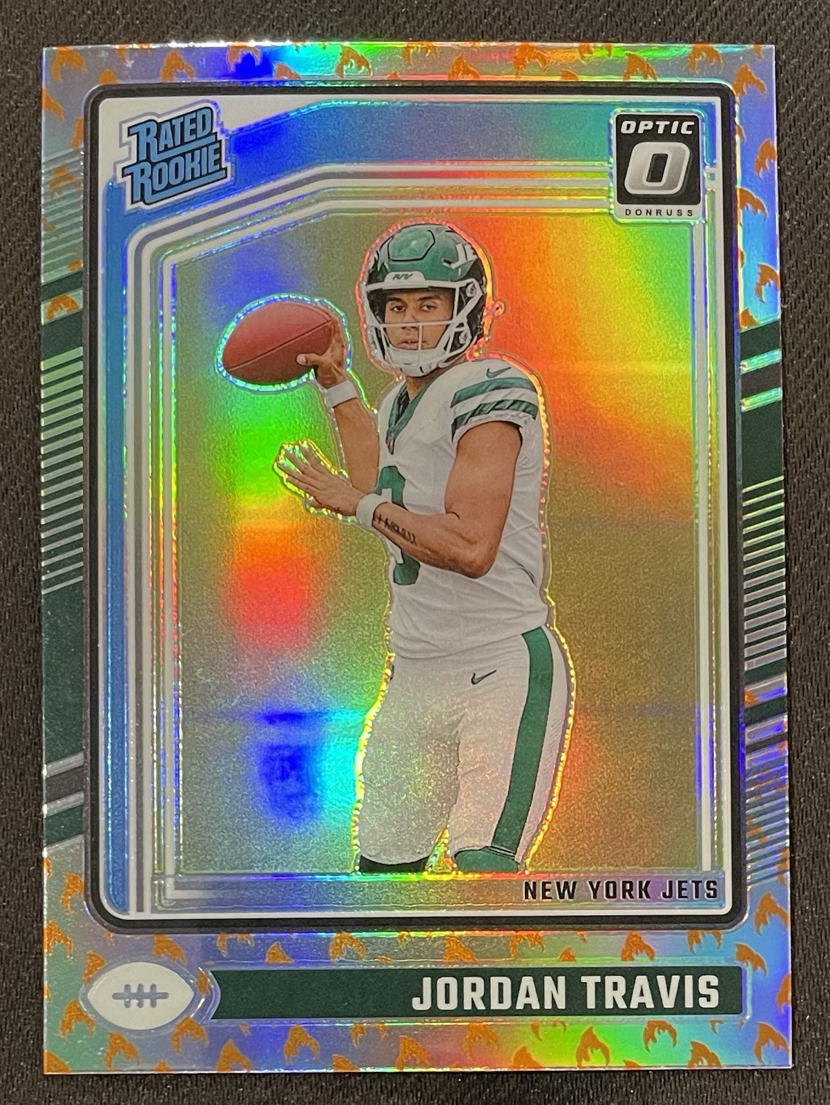 2024 NFL Optic Jordan Travis Fire Emoji SSP RC #260 New York Jets