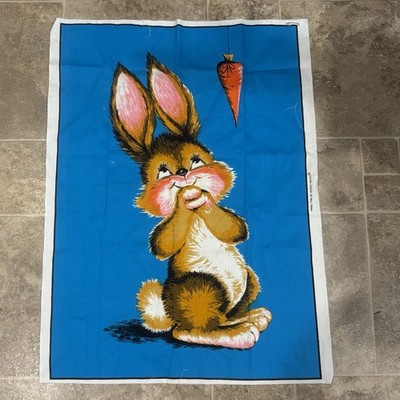 Vintage Panel Time Bunny Rabbit Carrot  Fabric Panel Wesco Reltex 28 x20 