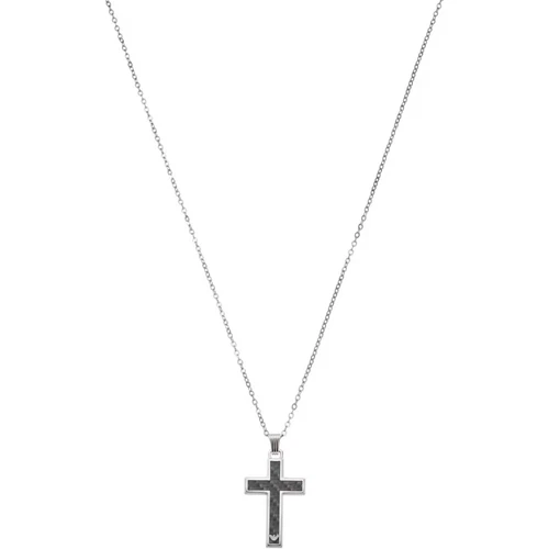 EMPORIO ARMANI Mens Silver Carbon Fibre Cross Necklace BNIB Ref 24