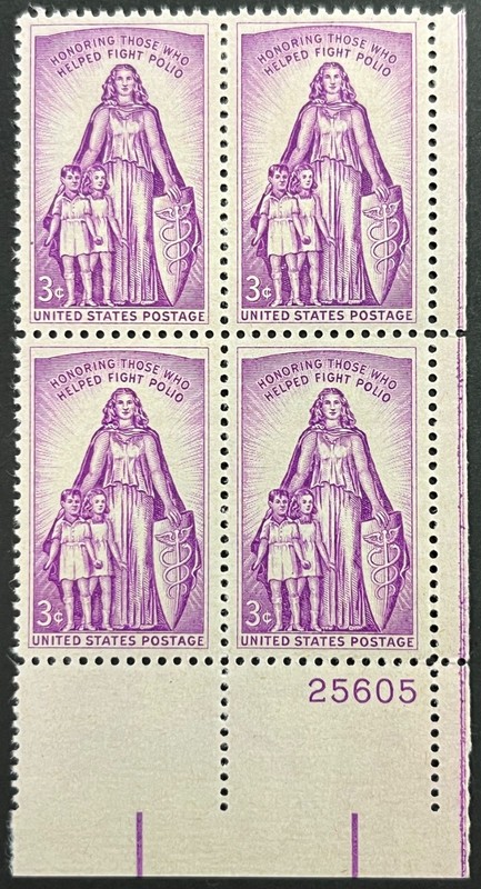 U.S. Scott #1087, P.B. of 4, Fighting Polio Issue, VF, MNH