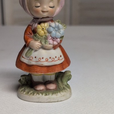 CMA INC Girl Figurine with Flowers Ceramic Collectible Multicolor 1980s
