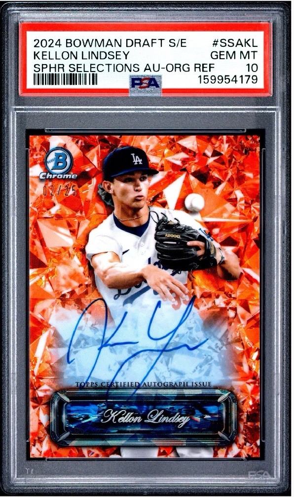 2024 Bowman Chrome Draft Sapphire Orange Kellon Lindsey ROOKIE AUTO 13/25 PSA 10
