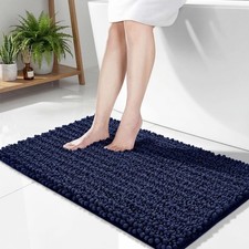 Navy Blue Bath Mat 24x36 Inch - Luxury Chenille Bathroom Rug, Extra Soft Shaggy