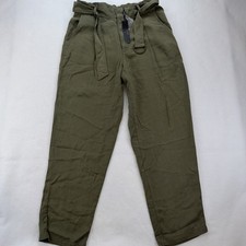 Tahari ASL Pants Womens Size 8 Olive Straight Leg With Belt 100 Lyocell NWT