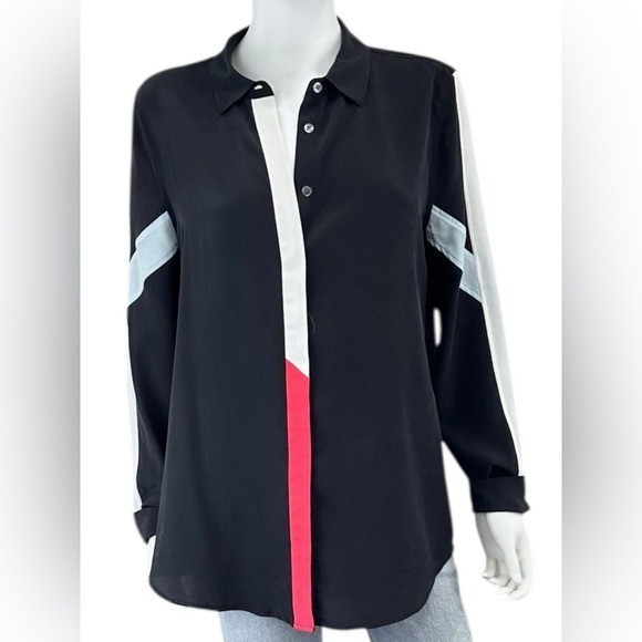 EQUIPMENT Black Colorblock Silk Button-down Shirt Size L O0681