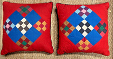 TWO 2 Vintage Hand Patchwork Quilt Amish Style Throw Pillows 15" x 15"