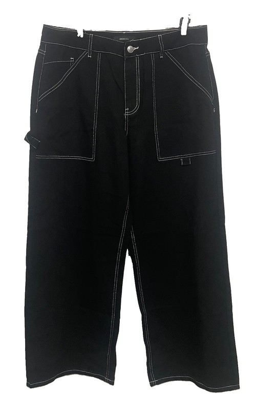 NWT Forever 21 Black Carpenter Jeans White Stitching Wide Leg Women’s Size 0X