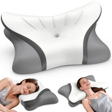 Cervical Neck Pillow for Pain Relief, Bed Pillows Queen Size, White grey