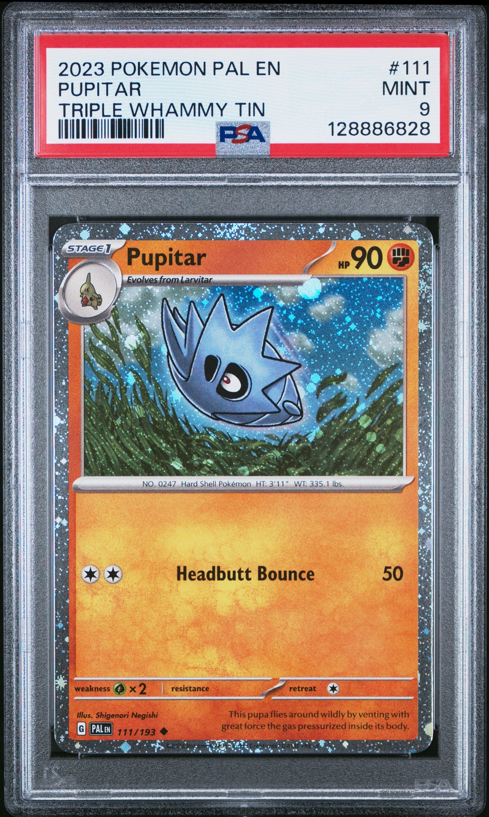 POKEMON PAL EN #111 PUPITAR COSMOS HOLO PSA 9 2023 PALDEA EVOLVED LOW POP