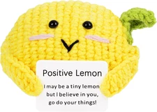 Positive Lemon, Funny Crochet Potato Partner with Positive Card, Cute Wool Knitt