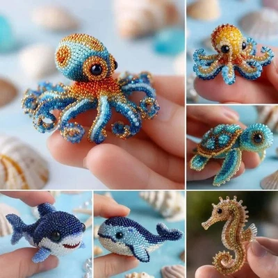 Octopus Bead Embroidery Kit,3D Ocean Animals DIY Beadwork Craft Kit, DIY Craft
