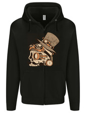 Steampunk Skull With Moustache Mens Zip Up Hoodie