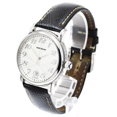 Montblanc Meisterstück 7042 Edelstahl Quarz Weiß Rund Herren Lederband
