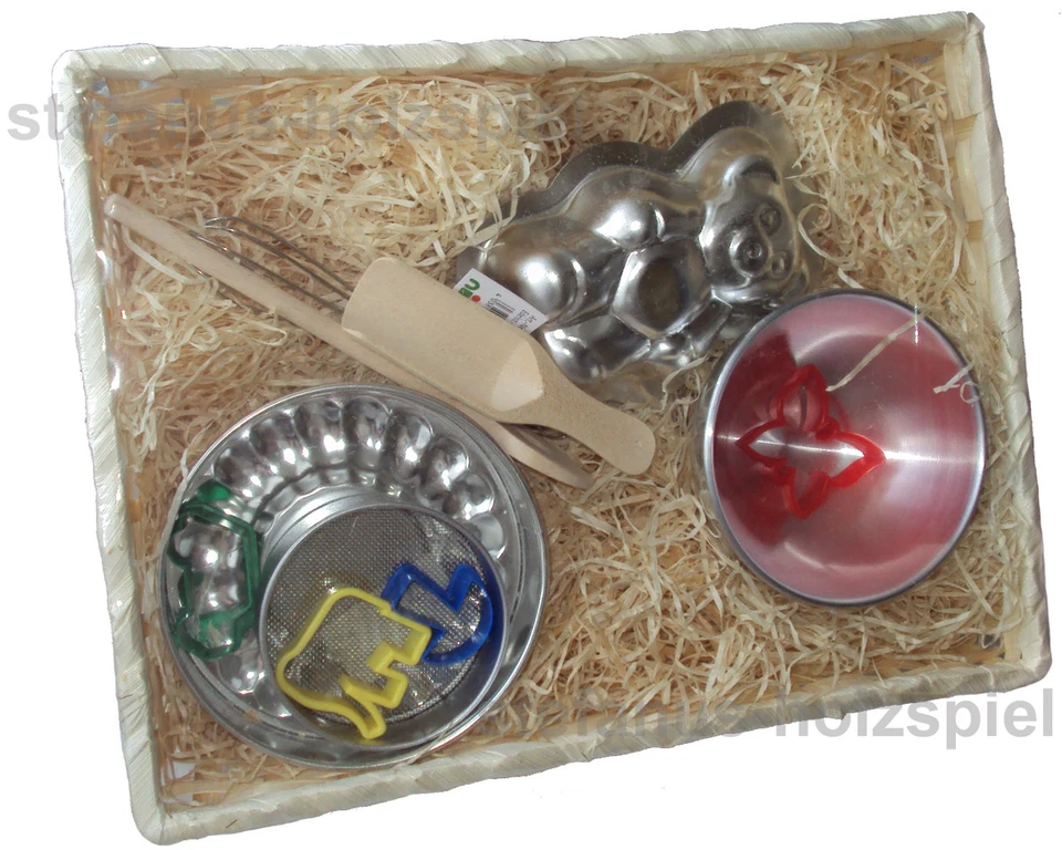 Kinder-Backset 2 Backformen Rührschüssel Kochlöffel Sieb 530745 nic Glückskäfer