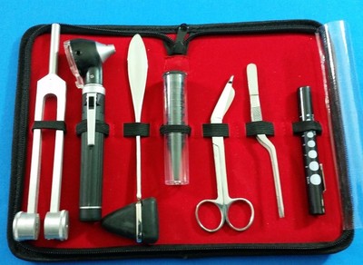 BLACK LED FIBER OPTIC Otoscope Tuning Fork C128 Reflex Hammer Bandage Scissors
