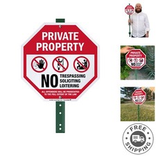 Durable 10" Octagon Private Property Sign with 3 ft Stake - No Trespassing