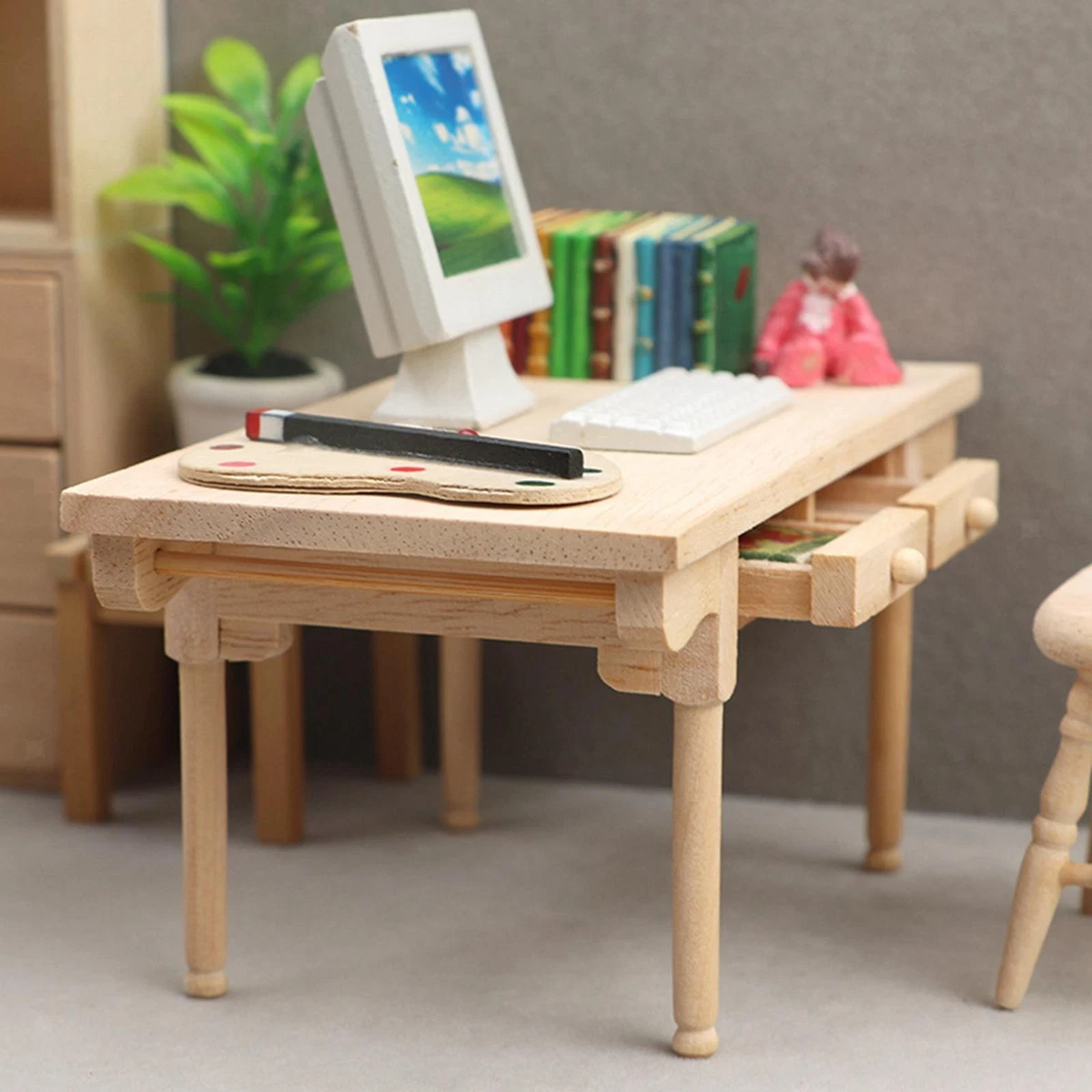 1 12 Mini Desk Pretend Play Furniture Unpainted Decoration for Girls Gifts