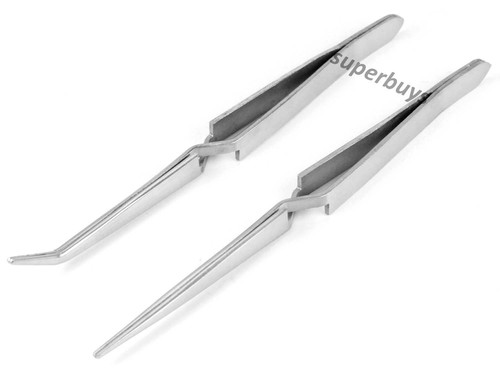 2pc Straight Curved Nose Cross Locking Self Closing Gem Stone Precision Tweezer - Picture 2 of 5