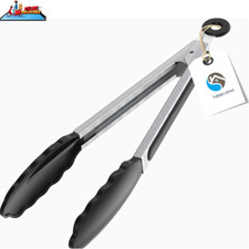 Image of SILICONE COOKING TONGS 9" & 12" INCH DUTY QUALITY NON-STICK STAINLESS STEEL UK