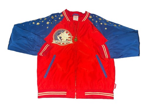 Captain Marvel Jacket Disney Girls Youth Size 11/12 Red Blue Full Zip EUC Bomber