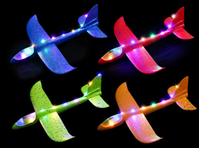 Wurfgleiter LED 48cm Spannweite Segelflugzeug Gleit Flieger Styropor Leuchtet