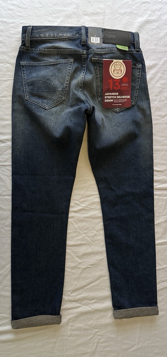 G Star Raw Jeans 3301 Slim Selvedge Japanese Stretch Distressed