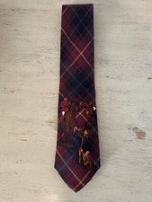 Polo Ralph Lauren Hand Made in USA Vintage Plaid-Equestrian Silk Tie in Burgundy