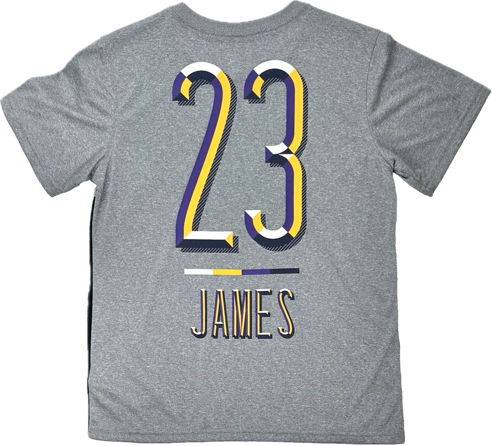 UNK 儿童灰色短袖 NBA 洛杉矶湖人队勒布朗詹姆斯 23 运动衬衫 L 14-16 — 第 2/2 张图片