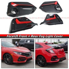 For 2017-21 Civic Hatchback Red Trim Front Rear Bumper Fog Light Garnish Cover