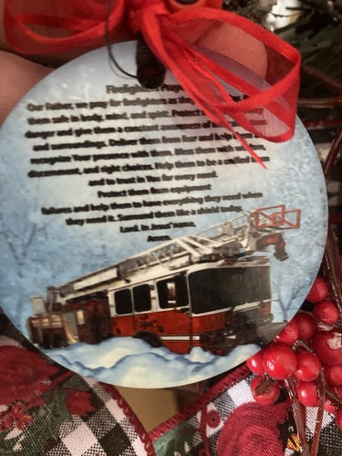 Ornament 2-inch round Holiday Fireman Prayer