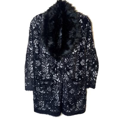 Black Rivet Black Rose Exxagerated Furry Faux Fur Cardigan NWT SZ M