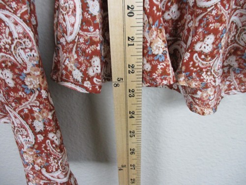 Savanna Jane Top Medium Brown White Paisley Bell Sleeve Keyhole Back Pearl - Picture 14 of 17