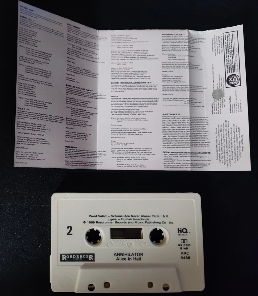 Annihilator - Alice In Hell (1989) Cassette (Promo) RRC 9488 HX Pro NR Roadracer - Image 4 of 4