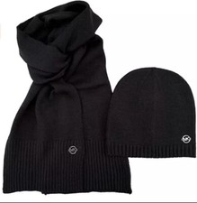 NEW Michael Kors 2 Piece Scarf  Hat Set Zig Zag 'MK' Logo Black/Tan/Gray 98