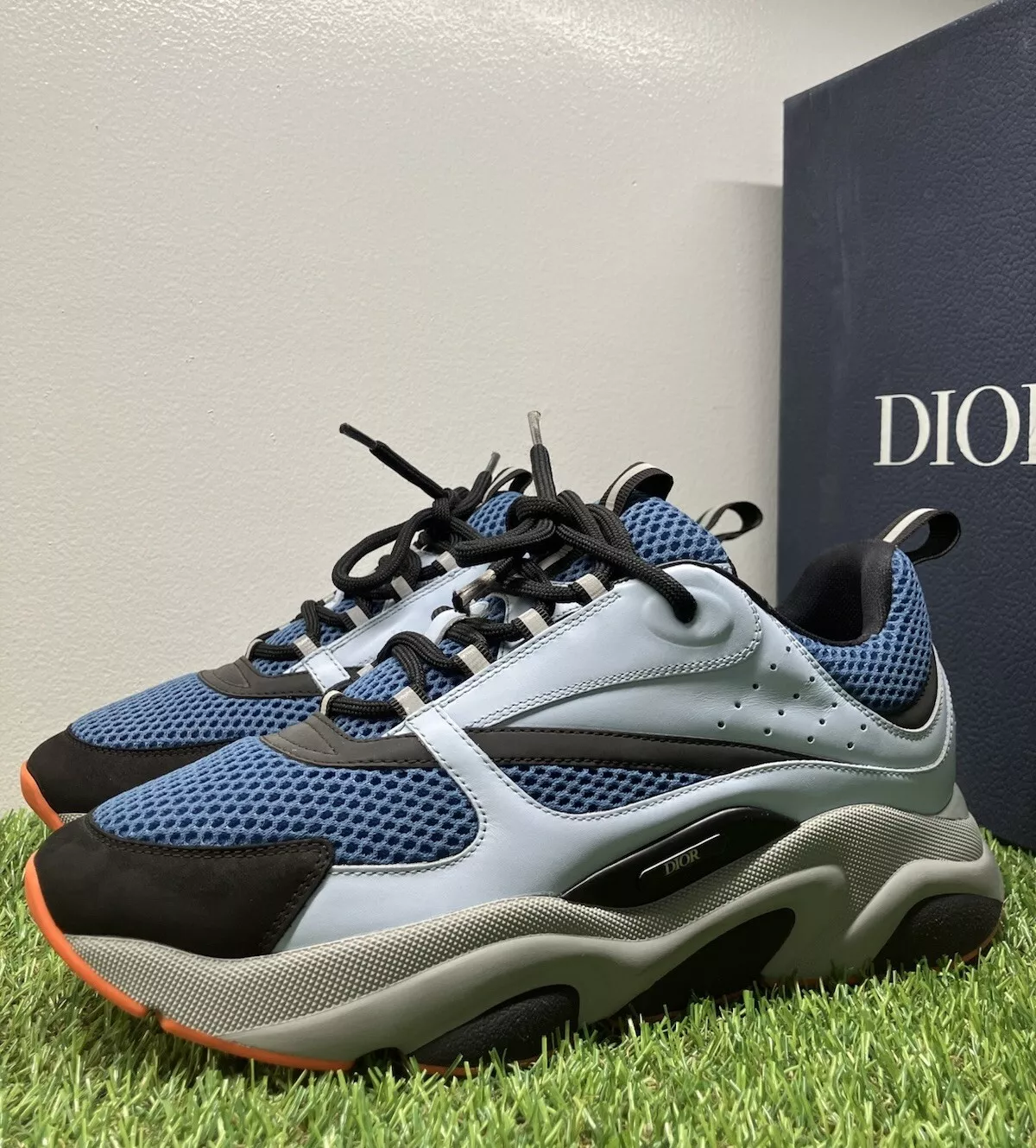 Taille 43 (10 US)   Baskets Dior B22 Bleu Clair Orange   EXCELLENT ÉTAT !