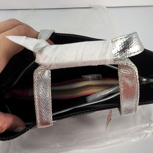 New Victoria's Secret Large Zippered Mini Tote w/ Crossbody Strap Silver & Black - Picture 3 of 7