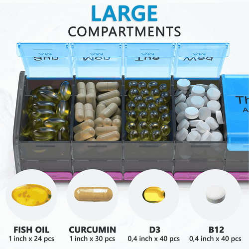 Extra Large Pill Organizer Black XXL Pill Box 7 Day Weekly Pill Box with AM PM - Picture 3 of 6