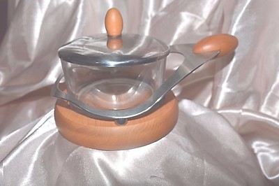 CG Carlo Gianini Covered Cheese Bowl Server Italy Glass Wood Stainless  nwt