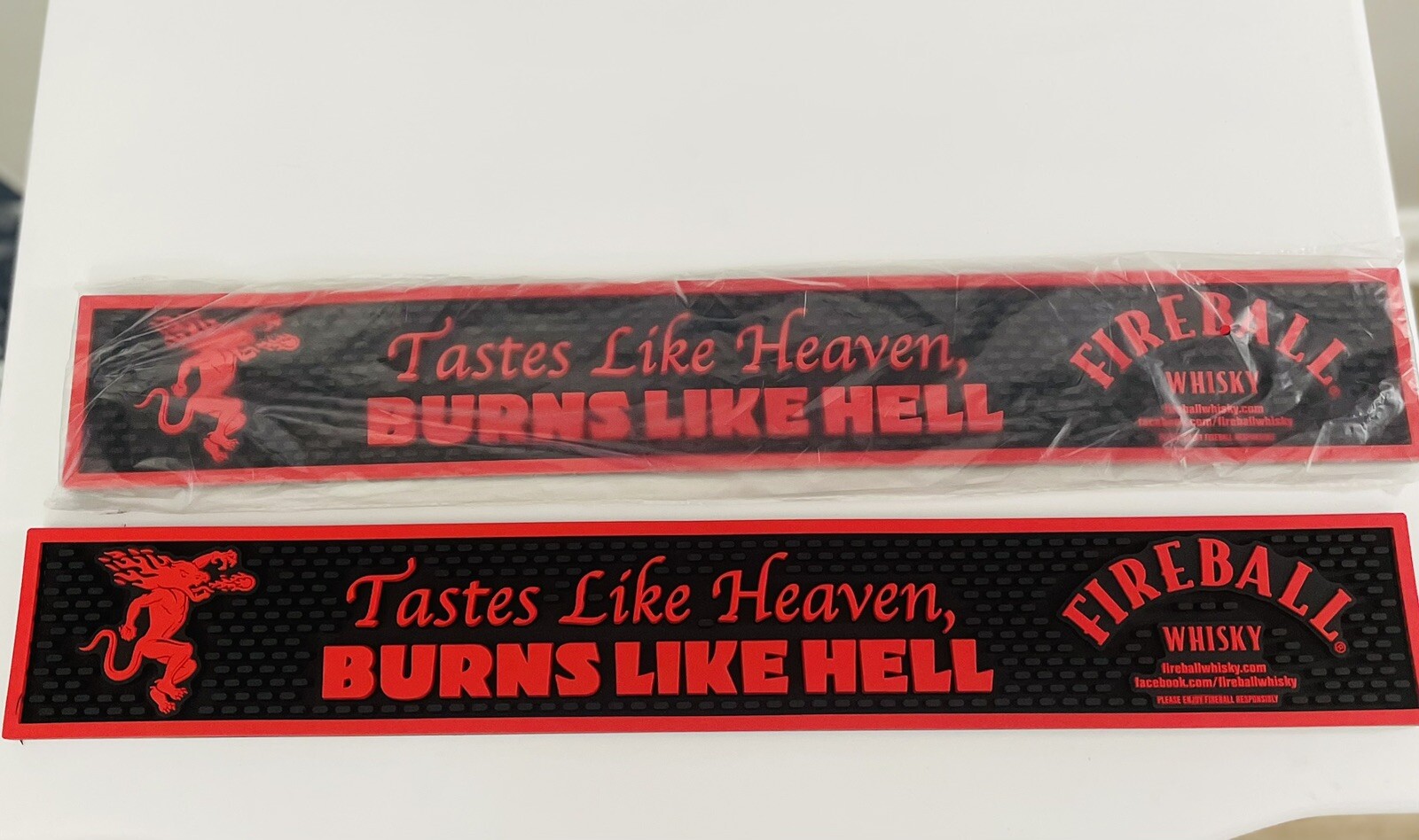 Fireball Cinnamon Whisky Logo "Tastes Like Heaven Burns Like Hell" Bar Mat