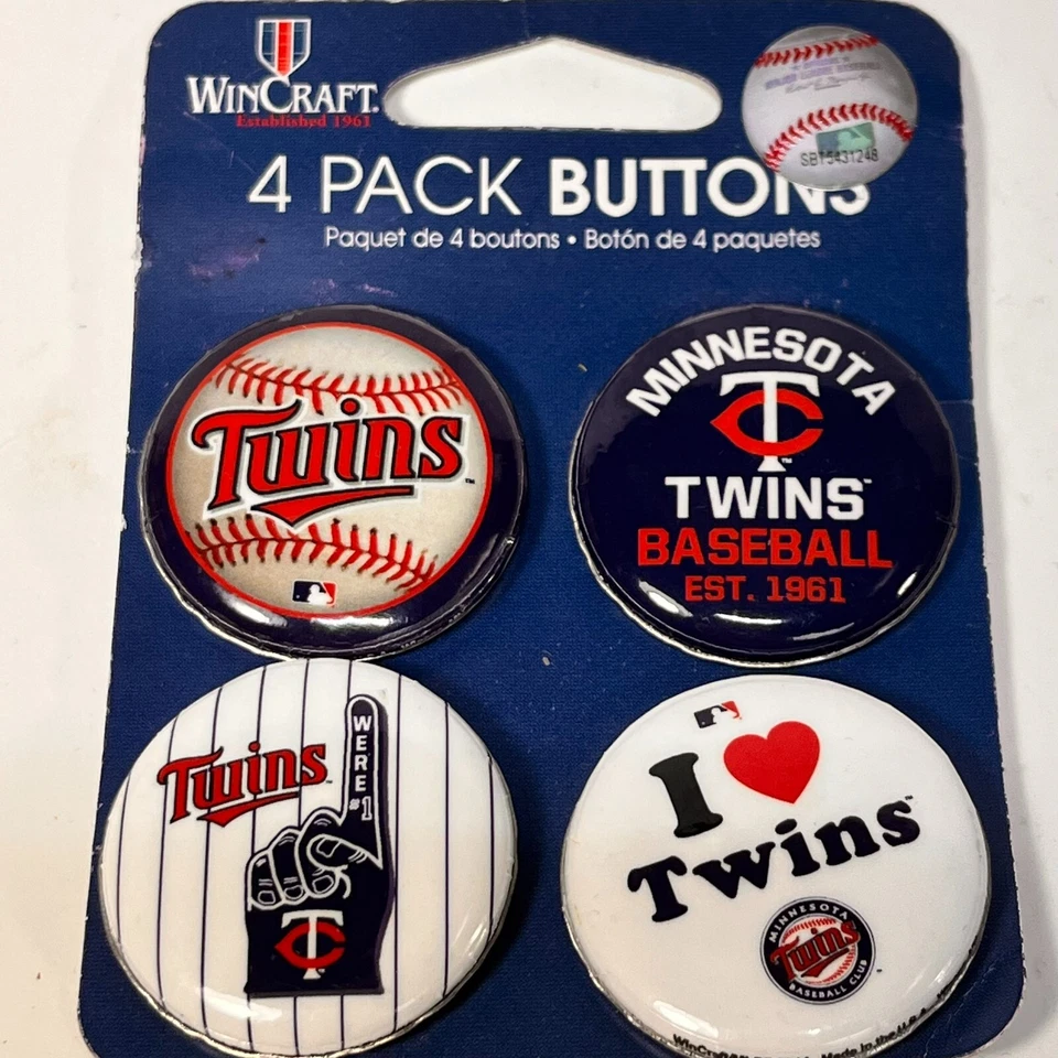Set of 4 authentic Minnesota Twins Logo NEW safety pin back MLB Licensed 1.5"D - Image 2 of 3