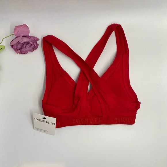 RED NEW Calvin Klein Lightly lines monochrome Bralette Bikini Set