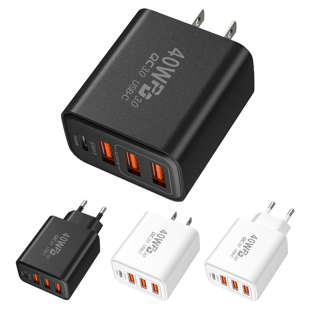 USB Charger 3usb 1pd Cell Phone Wall Chargers Charging Block 40W