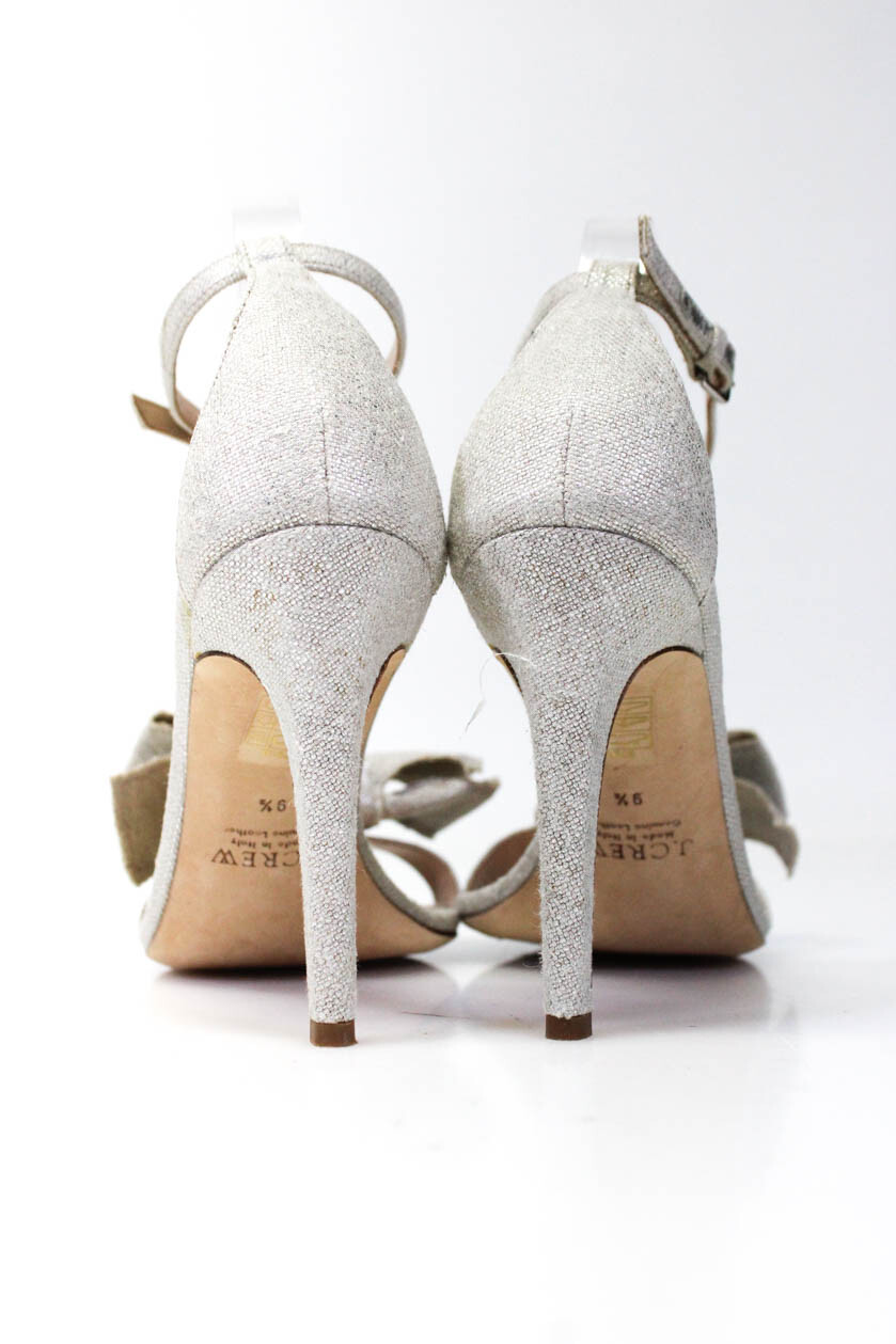J Crew Womens Metallic Silver Bow Front Ankle Strap High Heels Shoes
