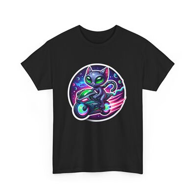 Unisex Adult T Shirt Alien Cat Sticker Nebula Motorcycle Cyber Punk Pet Tee Fun